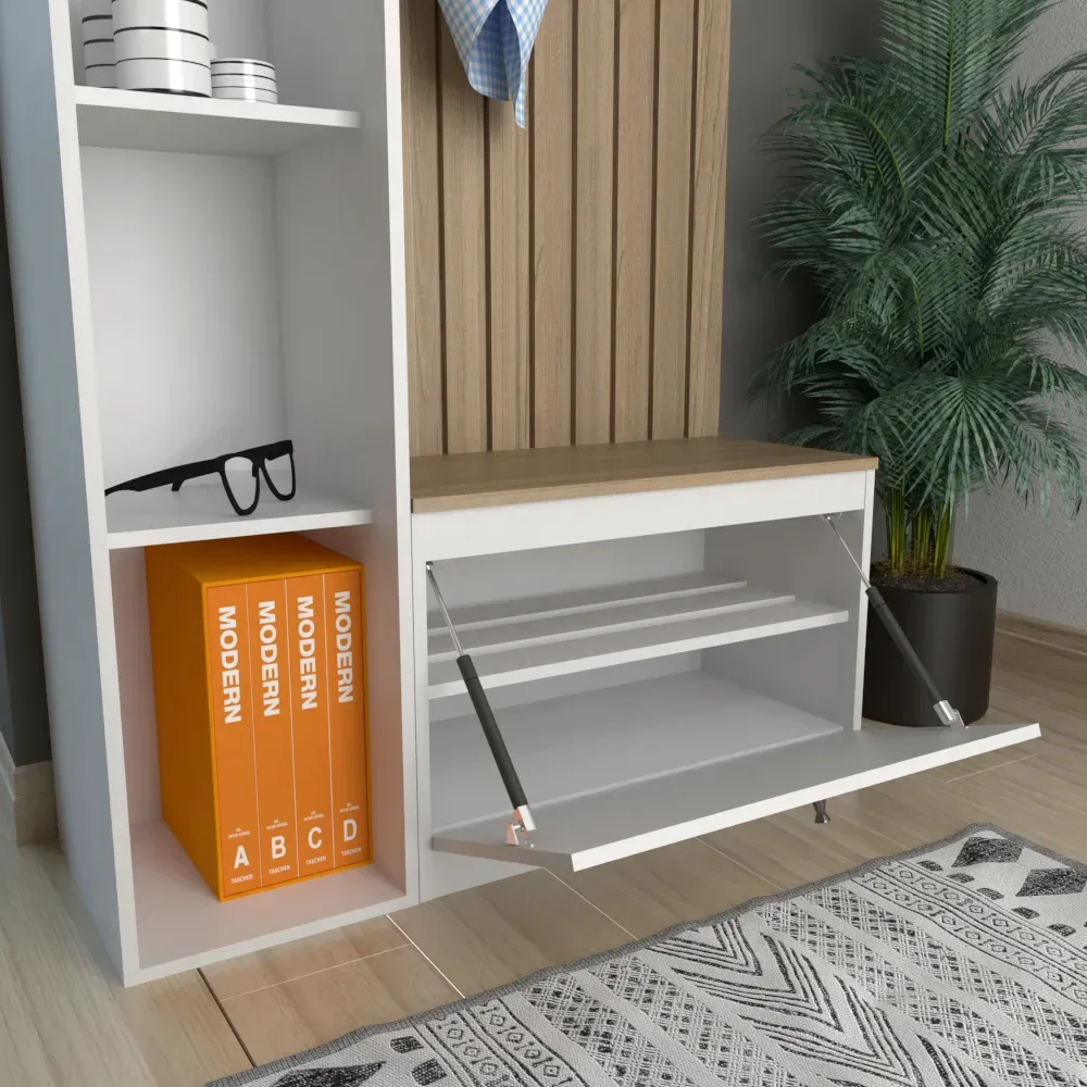 Recibidor Mueble Organizador Con Zapatero Y Estanteria Hogar Color Olmo Con Everest - Imagen 3