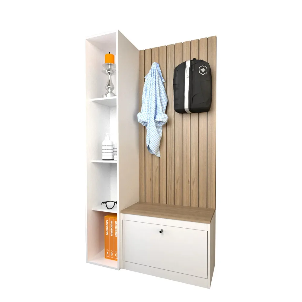 Recibidor Mueble Organizador Con Zapatero Y Estanteria Hogar Color Olmo Con Everest - Imagen 5
