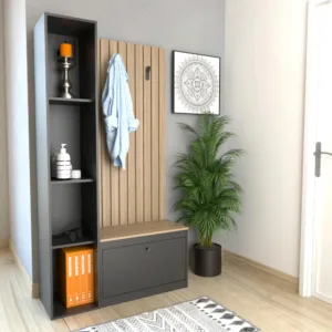 Recibidor Mueble Organizador Con Zapatero Y Estanteria Hogar Color Negro Con Everest (copia)