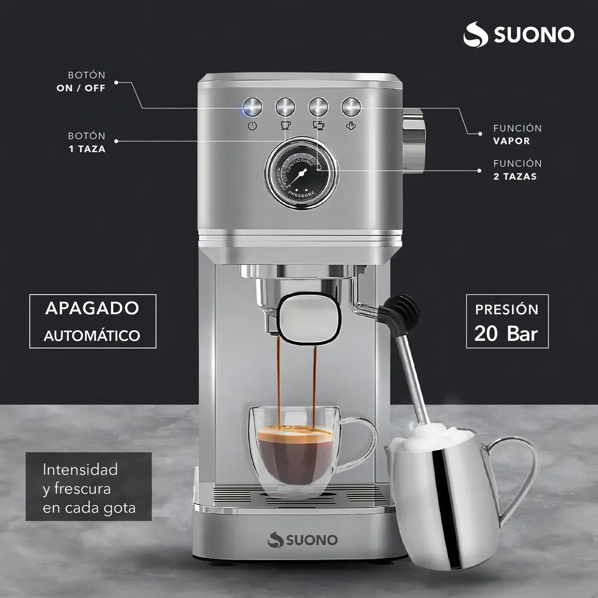 Cafetera Suono Slim 20bar Capsula Inox - Imagen 3