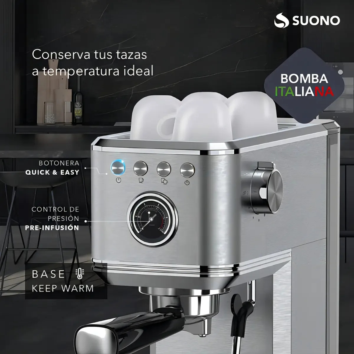 Cafetera Suono Slim 20bar Capsula Inox - Imagen 4